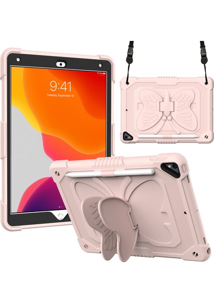 Şekli Tekme Standı Tamı Düz ​​ Pc iPad 10.2 Omuz Askılı Silikon (2019 2020 2021) Tablet Kılıfı (Yurt Dışından)