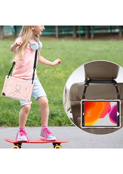 Şekli Tekme Standı Tamı Düz ​​ Pc iPad 10.2 Omuz Askılı Silikon (2019 2020 2021) Tablet Kılıfı (Yurt Dışından)