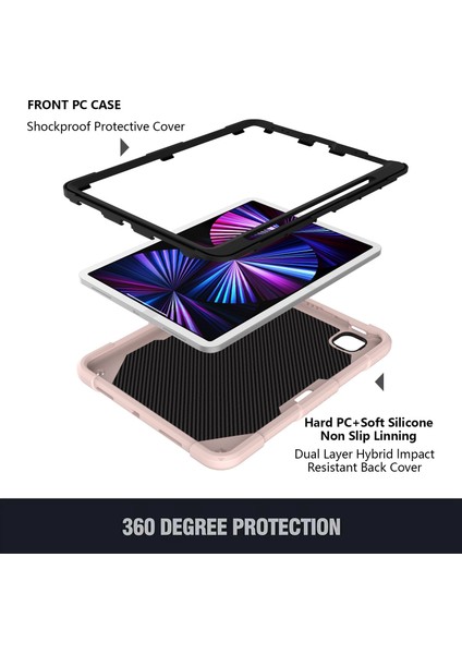 iPad Pro 11 (2022 2021 2020 2018) Şekli Tekme Standı Silikon Pc Omuz Askılı Tablet Kılıfı (Yurt Dışından)
