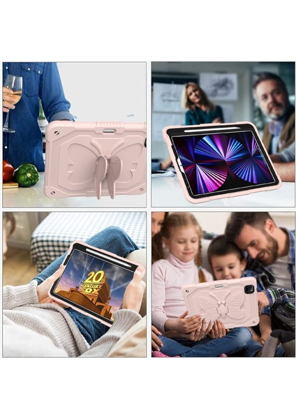 iPad Pro 11 (2022 2021 2020 2018) Şekli Tekme Standı Silikon Pc Omuz Askılı Tablet Kılıfı (Yurt Dışından)
