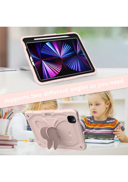 iPad Pro 11 (2022 2021 2020 2018) Şekli Tekme Standı Silikon Pc Omuz Askılı Tablet Kılıfı (Yurt Dışından)