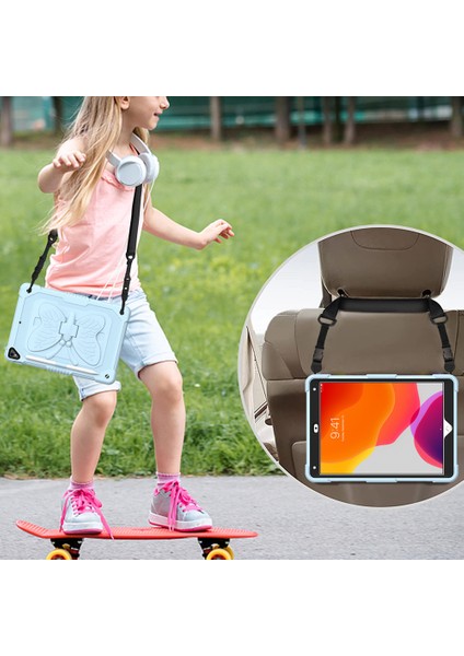 Şekli Tekme Standı Tamı Düz ​​ Pc iPad 10.2 Omuz Askılı Silikon (2019 2020 2021) Tablet Kılıfı (Yurt Dışından)