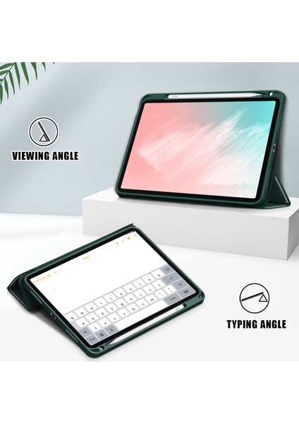 iPad Air 11 (2024) AIR (2020) AIR (2022) YEŞIL Otomatik Uyandırma uyku Litch Deri Pu Deri Üç Katlı Stand ve Kalem Tutucu Tablet Kılıfı (Yurt Dışından) indirimleri