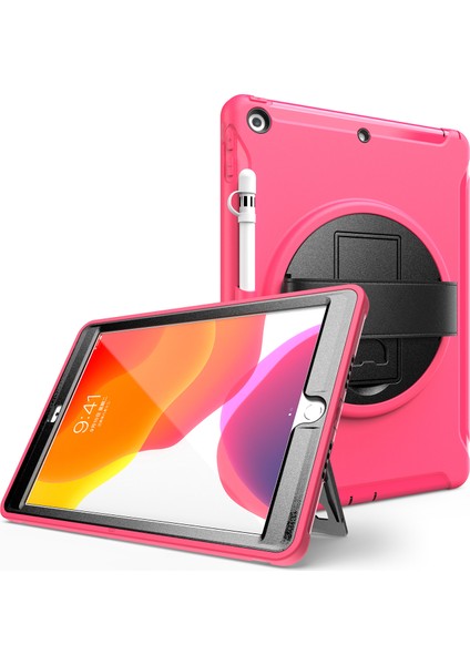 360° Dönebilen Tekme Standı Pc Tpu iPad 10.2 (2019 2020 2021) El Kayışlı Arka Rose Tablet Kılıfı (Yurt Dışından)