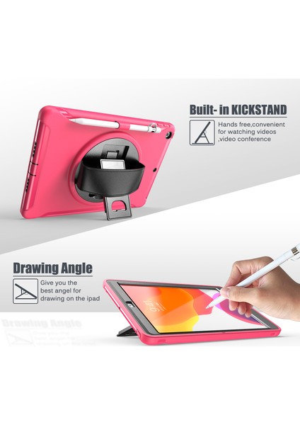 360° Dönebilen Tekme Standı Pc Tpu iPad 10.2 (2019 2020 2021) El Kayışlı Arka Rose Tablet Kılıfı (Yurt Dışından)