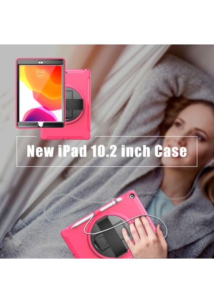 360° Dönebilen Tekme Standı Pc Tpu iPad 10.2 (2019 2020 2021) El Kayışlı Arka Rose Tablet Kılıfı (Yurt Dışından)