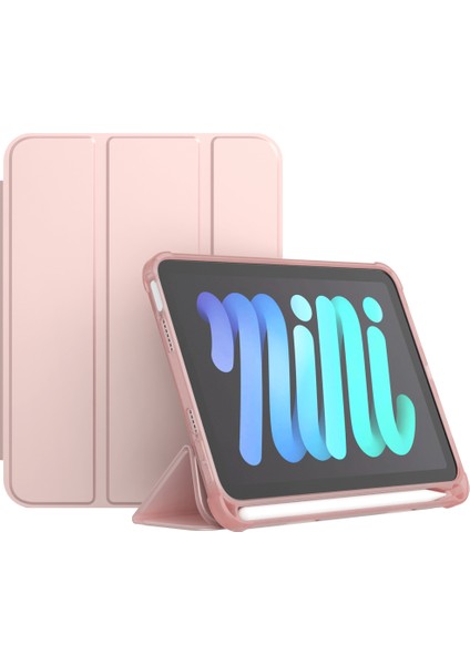 Üç Katlı Stand Otomatik Uyandırma uyku Pu Deri iPad Mini (2021) Kalem Yuvası ile Tablet Kılıfı (Yurt Dışından)