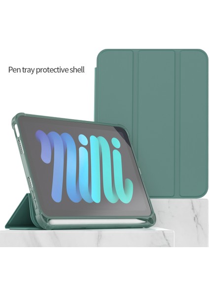 Üç Katlı Stand Otomatik Uyandırma uyku Pu Deri iPad Mini (2021) Kalem Yuvası ile Tablet Kılıfı (Yurt Dışından)