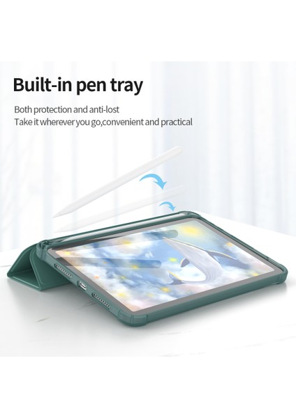 Üç Katlı Stand Otomatik Uyandırma uyku Pu Deri iPad Mini (2021) Kalem Yuvası ile Tablet Kılıfı (Yurt Dışından)