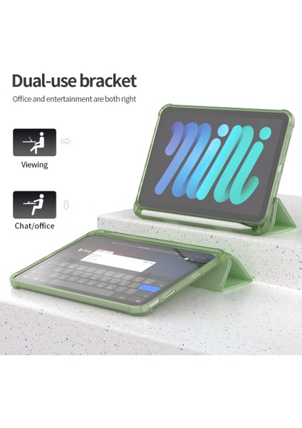 Üç Katlı Stand Otomatik Uyandırma uyku Pu Deri iPad Mini (2021) Kalem Yuvası ile Tablet Kılıfı (Yurt Dışından)