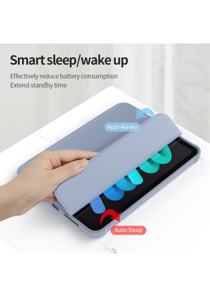 Üç Katlı Stand Otomatik Uyandırma uyku Pu Deri iPad Mini (2021) Kalem Yuvası ile Tablet Kılıfı (Yurt Dışından)