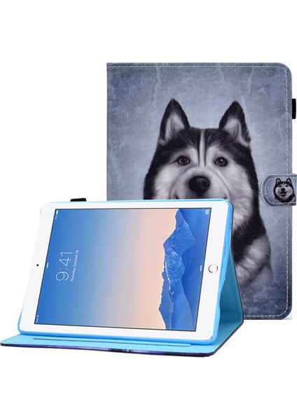 iPad 9 7 Inç (2017 2018) Dikişli Deri Koruyucu Manyetik Kapatma Standlı kart Yuvalı Husky Tablet Kılıfı (Yurt Dışından)