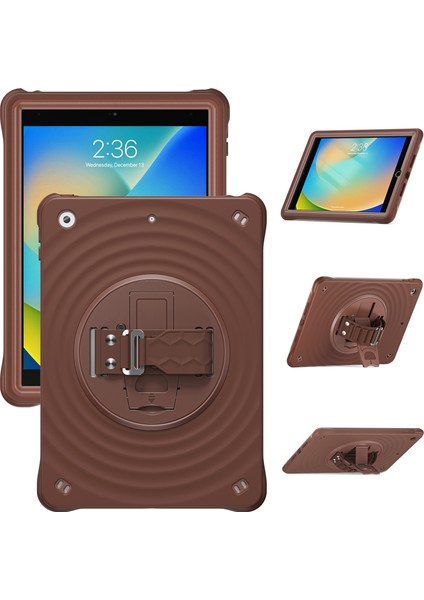 iPad 10.2 (2019 2020 2021) El Kayışı Standı Tpu Pc Silikon Çikolata Rengi Tablet Kılıfı (Yurt Dışından)