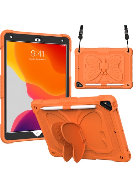 Şekli Tekme Standı Tamı Düz ​​ Pc Silikon iPad 10.2 Omuz Askılı (2019 2020 2021) TURUNCU Tablet Kılıfı (Yurt Dışından)