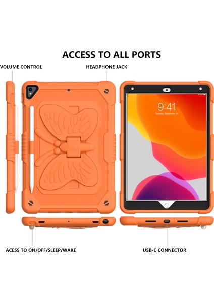 Şekli Tekme Standı Tamı Düz ​​ Pc Silikon iPad 10.2 Omuz Askılı (2019 2020 2021) TURUNCU Tablet Kılıfı (Yurt Dışından)