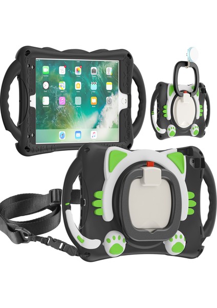 Döner Tekme Standı iPad 9 7 Inç (2017 2018) Ağır Hizmet Silikonu Sert Pc Hibrit Koruyucu ve Omuz Askısı Tablet Kılıfı (Yurt Dışından) modelleri