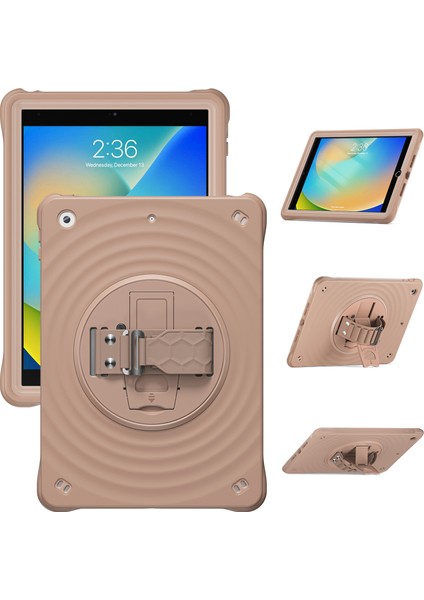 iPad 10.2 (2019 2020 2021) El Kayışı Standı Tpu Pc Silikon Latte Tablet Kılıfı (Yurt Dışından)