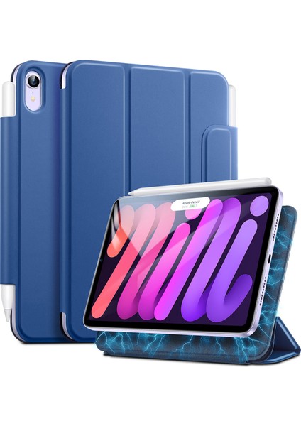 iPad Mini (2021) Rebound Serisi Üç Katlı Stand Çift Taraflı Mıknatıslı Pu Deri Manyetik Tokalı Tablet Kılıfı (Yurt Dışından)