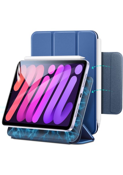 iPad Mini (2021) Rebound Serisi Üç Katlı Stand Çift Taraflı Mıknatıslı Pu Deri Manyetik Tokalı Tablet Kılıfı (Yurt Dışından)