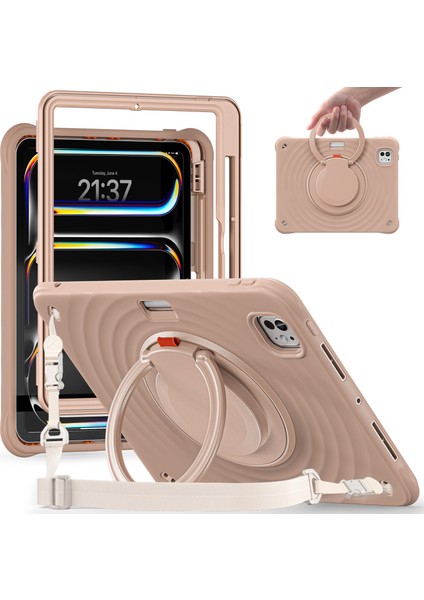 iPad Pro 11 (2024) Omuz Askılı Stand Pc Silikon Tpu Latte Tablet Kılıfı (Yurt Dışından)
