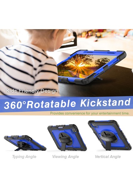 Sağlam Ağır Hizmet Pc Silikon 360° Dönen Tekme Standı Saplı iPad Pro El Tutma Yeri ve Omuz Askısı 11 Inç Tablet Kılıfı (Yurt Dışından)