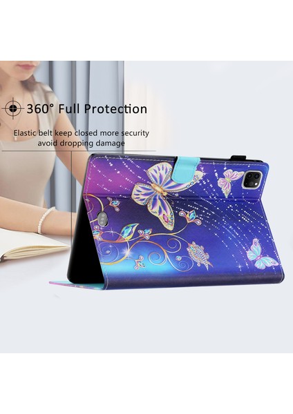 iPad Pro 11 (2024) Desenli Taşınabilir Koruyucu Folyo Deri Kart Tutucu Tablet Kılıfı (Yurt Dışından)