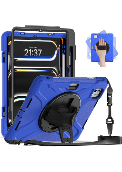 iPad Pro 11 (2024) Pc Silikon Stand El Askılı ve Omuz Askılı Tablet Kılıfı (Yurt Dışından)