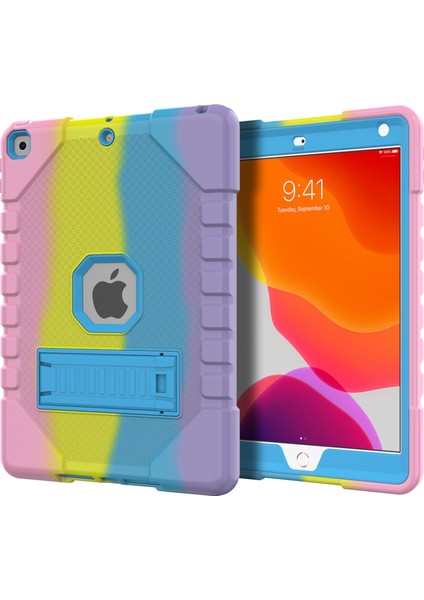 iPad 10.2 (2019 2020 2021) kuşağı Tamlı Düşmeye Pc stand Rainbow 002 ile Silikon Hibrit Tablet Kılıfı (Yurt Dışından) fiyatları