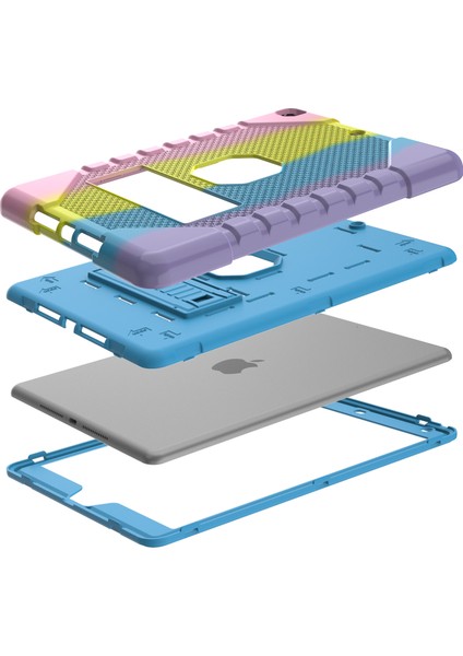 iPad 10.2 (2019 2020 2021) kuşağı Tamlı Düşmeye Pc stand Rainbow 002 ile Silikon Hibrit Tablet Kılıfı (Yurt Dışından) modelleri