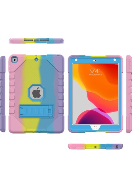 iPad 10.2 (2019 2020 2021) kuşağı Tamlı Düşmeye Pc stand Rainbow 002 ile Silikon Hibrit Tablet Kılıfı (Yurt Dışından) fırsatları