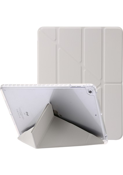iPad Air (2013) AIR 2 Deri Akrilik Origami Üç Katlı Stand Bej Tablet Kılıfı (Yurt Dışından)
