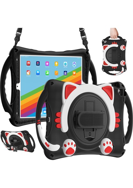 360 Derece Döner Tekme Standı iPad 10.2 (2019 2020 2021) Omuz Askılı Hibrit Tablet Kılıfı (Yurt Dışından)