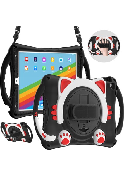 360 Derece Döner Tekme Standı iPad 10.2 (2019 2020 2021) Omuz Askılı Hibrit Tablet Kılıfı (Yurt Dışından)