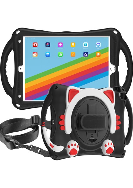 360 Derece Döner Tekme Standı iPad 10.2 (2019 2020 2021) Omuz Askılı Hibrit Tablet Kılıfı (Yurt Dışından)