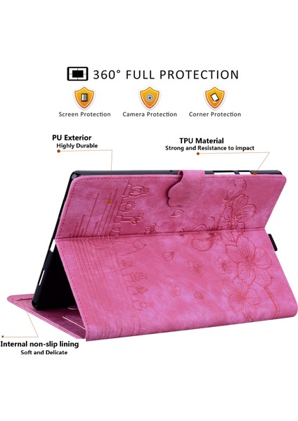 iPad 10.2 (2019 2020 2021) Deri Çiçek Kedi Baskılı Tablet Kılıfı (Yurt Dışından) fırsatları
