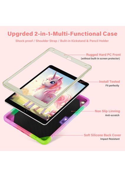 iPad 10.2 (2019 2020 2021) Silikon Pc Unicorn Standı Omuz Askılı Tablet Kılıfı (Yurt Dışından)
