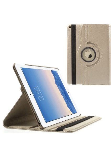 360 Derece Döner Stand Litchi Tahıl Akıllı Deri iPad Air 2 Gold Tablet Kılıfı (Yurt Dışından)