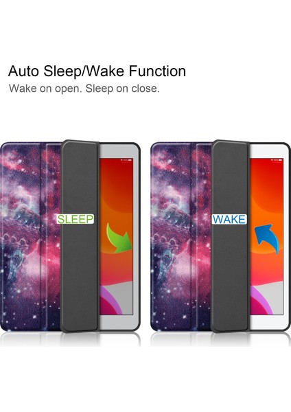 Desen Baskı Üç Katlı Stand Tpu ve iPad 10.2 (2019 2020 2021) Apple Pencil Yuvalı Deri Akıllı Space Tablet Kılıfı (Yurt Dışından)