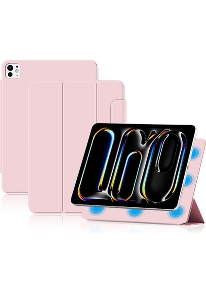 iPad Pro 13 (2024 M4) Manyetik Ek Pu Deri Üç Katlı Stand Tablet Kılıfı (Yurt Dışından)