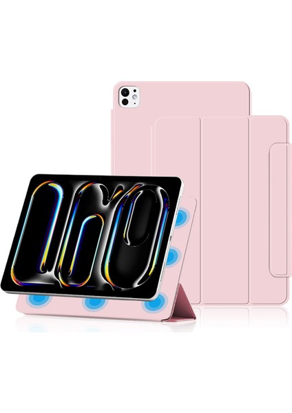 iPad Pro 13 (2024 M4) Manyetik Ek Pu Deri Üç Katlı Stand Tablet Kılıfı (Yurt Dışından)