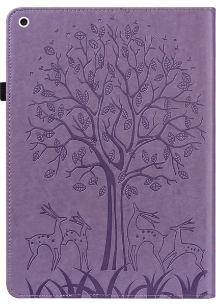 Ağaç ve Geyik Desenli Baskılı Narin Deri Stand iPad 10.2 (2019 2020 2021) Tablet Kılıfı (Yurt Dışından)