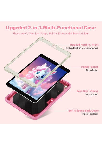 iPad 10.2 (2019 2020 2021) Silikon Pc Unicorn Standı Omuz Askılı Bej Tablet Kılıfı (Yurt Dışından) fiyatları