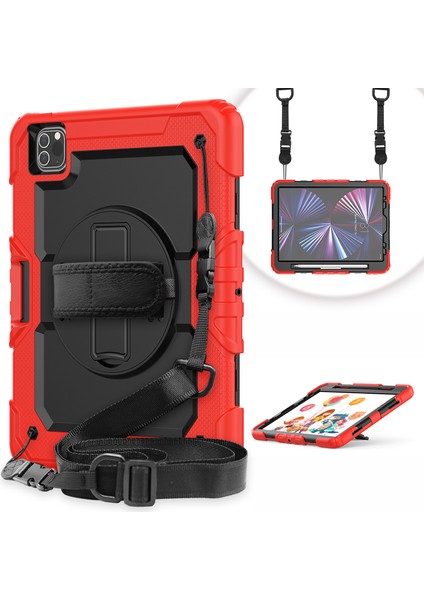 Sağlam Ağır Hizmet Pc Silikon 360° Dönen Tekme Standı Saplı El Tutacağı ve Omuz Askısı iPad Pro 11 Inç Tablet Kılıfı (Yurt Dışından)
