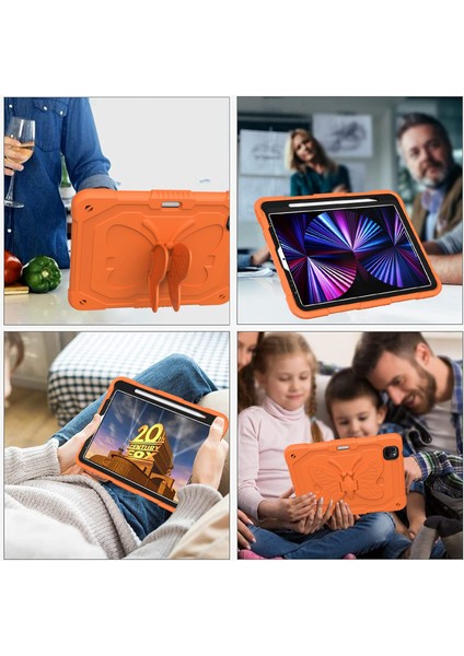 iPad Pro 11 Şekli Tekme Standı Silikon Pc Omuz Askılı Turuncu Tablet Kılıfı (Yurt Dışından)