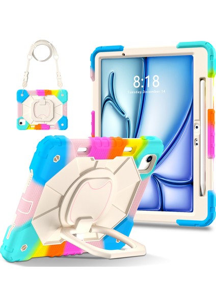 iPad Air 13 (2024) Silikon+Pc Kickstand Omuz Askılı Tablet Kılıfı (Yurt Dışından)