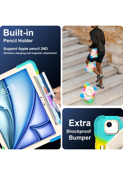 iPad Air 13 (2024) Silikon+Pc Kickstand Omuz Askılı Tablet Kılıfı (Yurt Dışından) modelleri