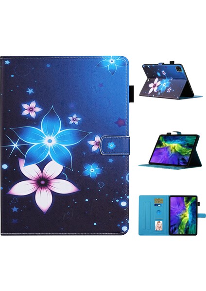 iPad Pro 11 Inç (2022 2021 2020 2018) Desen Baskı Deri Kart Yuvası Çiçek Tablet Kılıfı (Yurt Dışından)