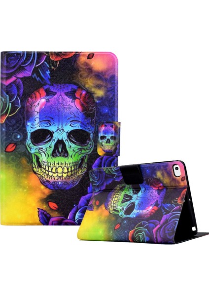 iPad 9.7 Inç (2017 2018) Desenli Baskılı Deri Flip Kafatası Tablet Kılıfı (Yurt Dışından)