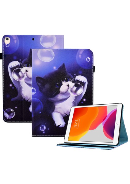iPad 10.2 (2019 2020 2021) Desen Baskı Pu Deri Standı Elastik Bant Koruyucu ve Kedi Tablet Kılıfı (Yurt Dışından)