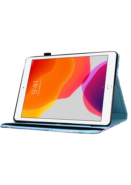 iPad 10.2 (2019 2020 2021) Desen Baskı Pu Deri Standı Elastik Bant Koruyucu ve Kedi Tablet Kılıfı (Yurt Dışından) modelleri